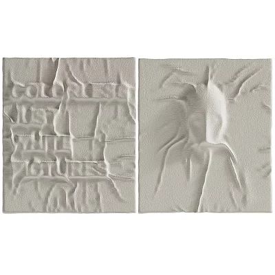 White Wall Decor Featuring Relief Text Patterns And Abstract Sculptural Design 3d model