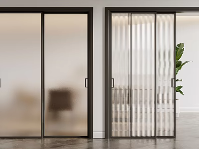 Modern Interior Sliding Doors Featuring Frosted And Ribbed Glass Design Elements 3d model