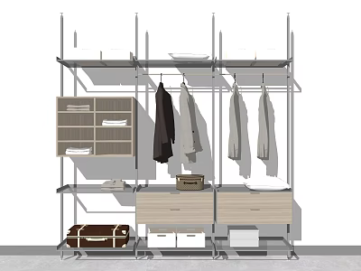 Modern Open Wardrobe Interior Design With Hanging Coat Shirts Drawers And Storage Shelves 3d model