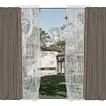 Dark Colored Curtains With Sheer Panels For Natural Light And Green Outdoor View