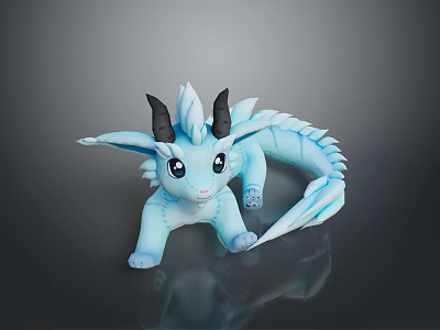 Cute Light Blue Dragon Game Movie Character With Black Horns And Big Eyes 3d model