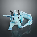 Cute Light Blue Dragon Game Movie Character With Black Horns And Big Eyes