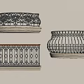 Iron Railings With Three Different Designs Floral Patterns And Stone Bases 3d model