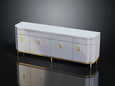 Sleek Modern Entryway Console Cabinet With White Lacquer Finish Gold Handles And Legs 3d model