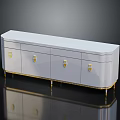Sleek Modern Entryway Console Cabinet With White Lacquer Finish Gold Handles And Legs