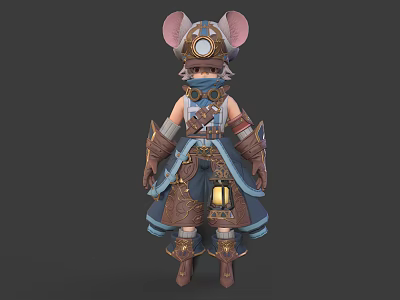 Steampunk Anthropomorphic Mouse Character In Armor Outfit With Goggles Lantern And Large Ears 3d model