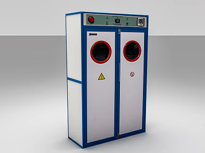 JINMA Vertical Industrial Equipment With Double Doors Circular Windows Control Panel And Warning Sign 3d model