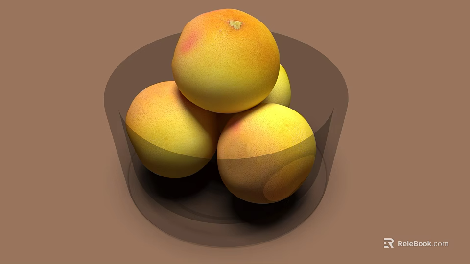 Grapefruits In Transparent Bowl With Stacked Yellow And Red Fresh Fruits 3d model 