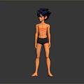 Shirtless Male Character With Short Hair Standing In Black Shorts Against Gray Background