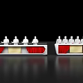 Commercial Equipment With Two Long Tables White Figurines And Red Tablecloths For Conferences