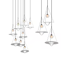 Multiple White Glass Pendant Lights Hanging Vertically From Silver Gray Ceiling 3d model