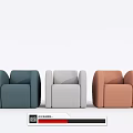 Modern Single Sofa Designs in Blue Gray and Orange with Rounded Armrests 3d model