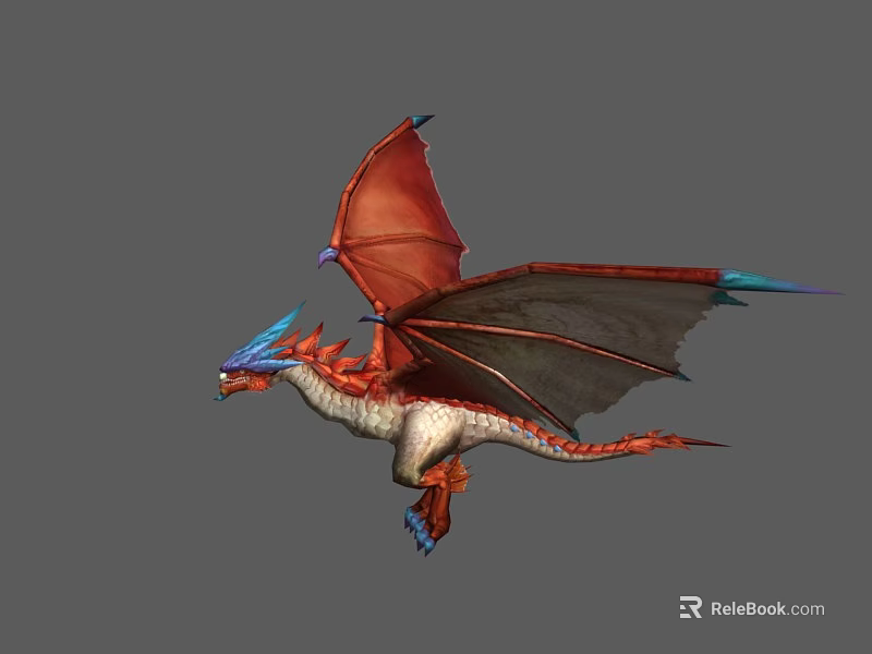Fantasy Dragon Character With Red Wings Blue Head And Colorful Scales Design 3d model 