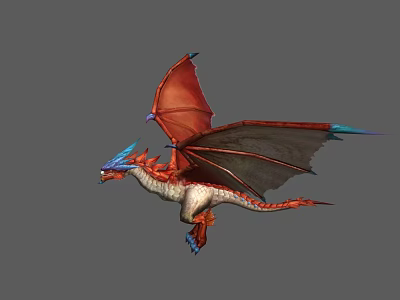 Fantasy Dragon Character With Red Wings Blue Head And Colorful Scales Design 3d model