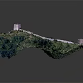 Realistic Great Wall Model On Mountain With Green Vegetation And Watchtowers