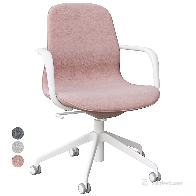 Modern Office Table and Chair Set With Pink Cushion White Frame and Wheels 3d model 