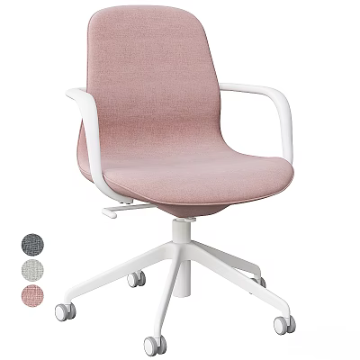 Modern Office Table and Chair Set With Pink Cushion White Frame and Wheels 3d model