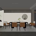 Elegant Modern Restaurant Interior With Dining Table Comfortable Chairs And Round Decorative Art 3d model