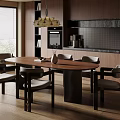 Modern Dining Room With Oval Wooden Table Six Chairs And Pendant Light