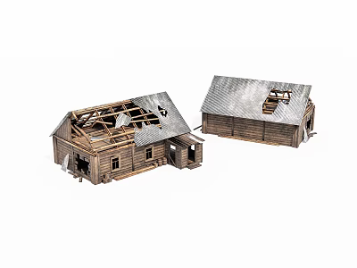 Old houses, dilapidated wooden houses 3d model Old houses, dilapidated wooden houses 3d model