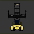 Yellow Industrial Forklift Truck With Black Mast Blue Cabin And Wheels
