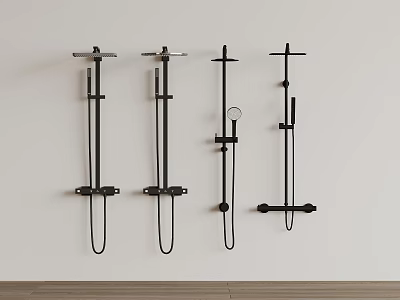 Four Black Modern Wall Mounted Shower Systems With Handheld And Rain Heads For Bathroom 3d model