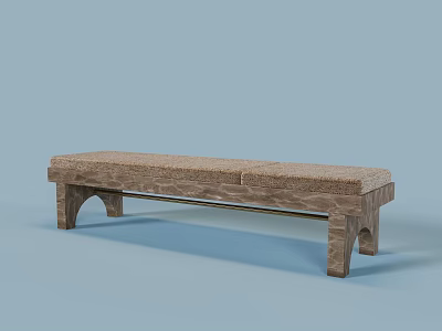 Wooden Bench With Textured Surface And Curved Legs On Light Blue Background 3d model