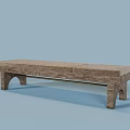 Wooden Bench With Textured Surface And Curved Legs On Light Blue Background