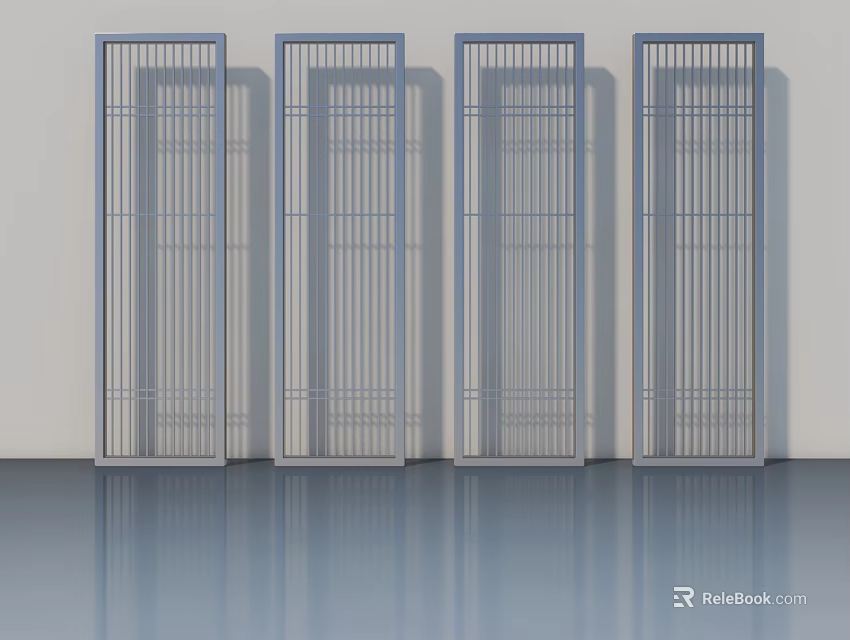 Modern Hinged Doors with Metal Frame Vertical Slats and Smooth Floor Design 3d model