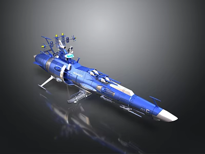 Blue Sci Fi Spaceship Design Featuring Futuristic Antennas And Advanced Equipment 3d model