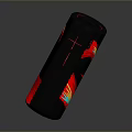 Sleek Black Red Cylindrical Portable Speaker With Modern Design And Compact Size