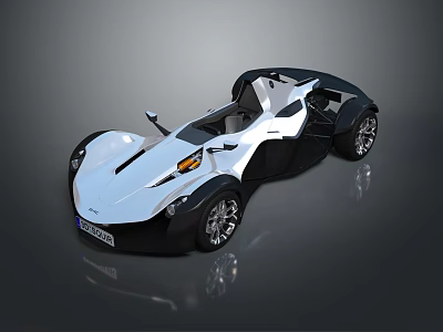 Modern White And Black Roadster With Sleek Design Open Cockpit And Large Wheels 3d model