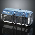 Blue Sturdy Metal Cargo Box with Latches Yellow Warning Sign and White Stripes for Transport
