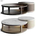 Modern Round Dining Table With Marble Top And Wooden Nested Base Design