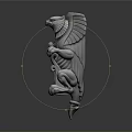 Eagle Headed Winged Stone Sculpture With Claws Scroll Base And Intricate Carving Details