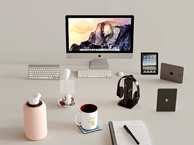 Modern Workspace Setup With iMac iPad MacBook Keyboard Mouse Headphones And Office Supplies 3d model