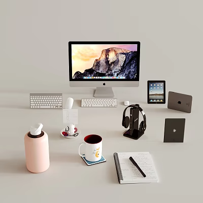 Modern Workspace Setup With iMac iPad MacBook Keyboard Mouse Headphones And Office Supplies 3d model