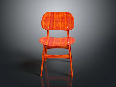 Modern Wooden Chair With Vibrant Orange Color And Unique Backrest Design 3d model