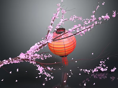 Traditional Chinese Festive Food Display With Plum Blossom And Red Lantern Decorations 3d model