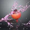 Traditional Chinese Festive Food Display With Plum Blossom And Red Lantern Decorations