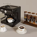 Modern Café Interior With Black Coffee Machine Coffee Cups And Glass Rack Setup