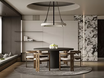 Mid-ancient style restaurant dining table and chair combination chandelier ornaments 3d model