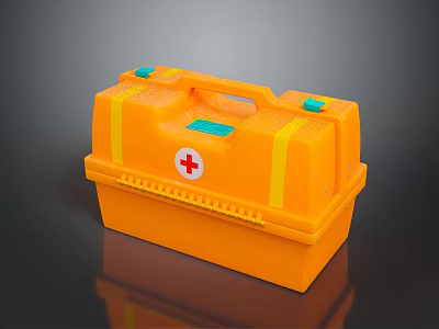 Orange Home First Aid Kit with Red Cross Symbol Yellow Straps and Green Buttons 3d model