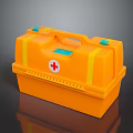 Orange Home First Aid Kit with Red Cross Symbol Yellow Straps and Green Buttons