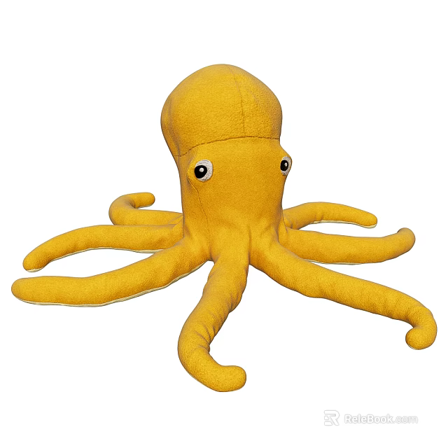 Cute Yellow Octopus Stuffed Toy With Big Eyes And Long Tentacles 3d model 