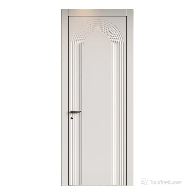 Modern White Flush Door With Vertical Line Decor And Black Handle 3d model 