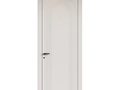 Modern White Flush Door With Vertical Line Decor And Black Handle 3d model