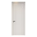 Modern White Flush Door With Vertical Line Decor And Black Handle 3d model