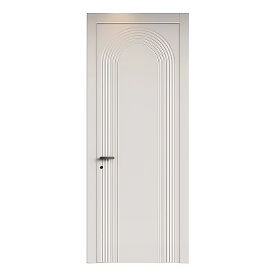 Modern White Flush Door With Vertical Line Decor And Black Handle 3d model