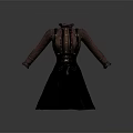 Vintage Women's Striped High Neck Dress With Button Details And Black Skirt